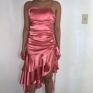 Rebecca Salmon Pink Y2K Prom Homecoming Ruched Dress Women’s Size Extra Small